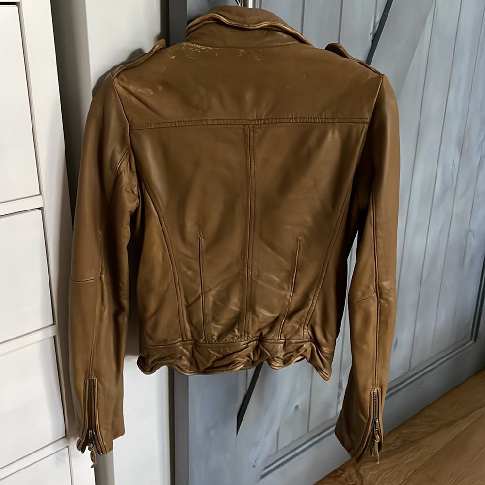 MUUBAA Fitted Leather Jacket Mustard Yellow US 2 - Picture 8 of 8